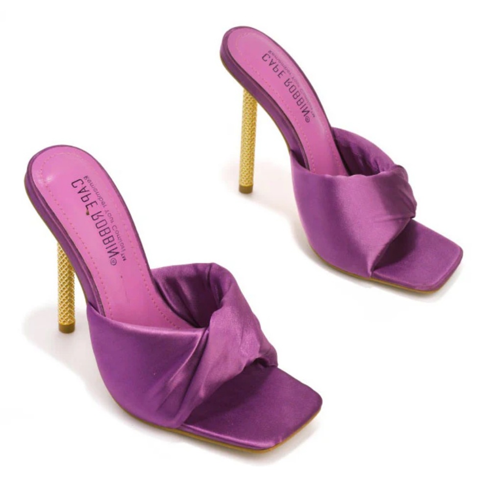 Cape Robbin Quin Square Toe High Heel Mules in Pink Satin NIB